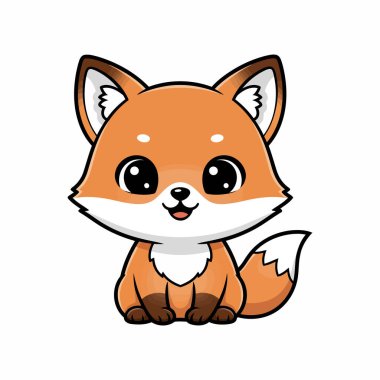 Bebek Tilki Kawaii Stil Vektörü Beyaz Minimum Sevimli Hayvan Çizimi