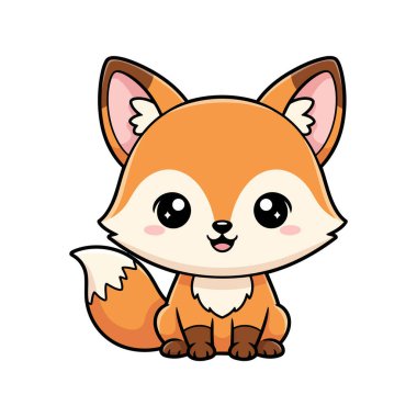 Bebek Tilki Kawaii Stil Vektörü Beyaz Minimum Sevimli Hayvan Çizimi