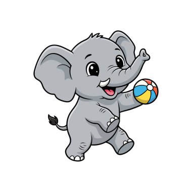 Beyaz Minimum Sevimli Hayvan Resimleri Üzerine Bebek Fil Oyuncu Vektörü