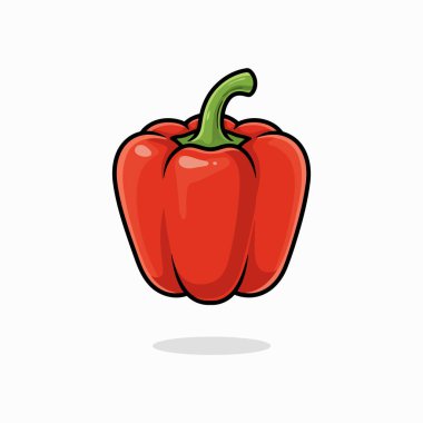 Beyaz arka planda izole edilmiş yeşil saplı taze organik kırmızı çan biberi çizimi