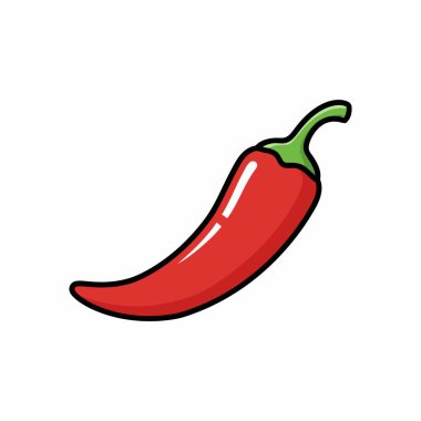 Beyaz arka planda izole edilmiş yeşil saplı baharatlı kırmızı biber çizimi