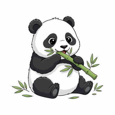 Beyaz Asgari Hayvan Resimlerinde Tatlı Panda Bambu Vektörü Yiyor