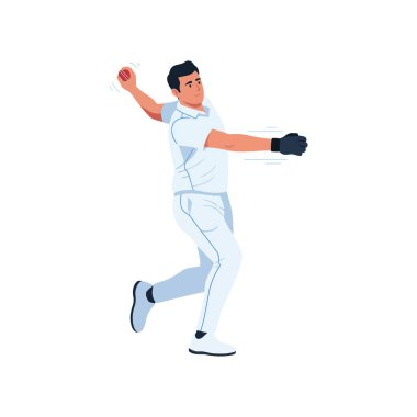 Kriket Hızlı Bowlingci Top Vektörü Eylem Poz Düz Çizim