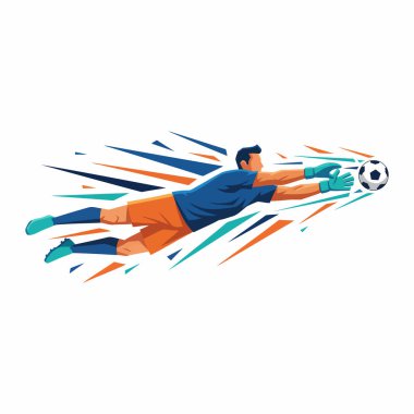 Futbolcu Dalış Vektörü Ultra Dinamik Hareket Düz Çizim