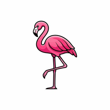 Beyaz Minimum Tropikal Kuş Simgesi Üzerine Flamingo Vektörü