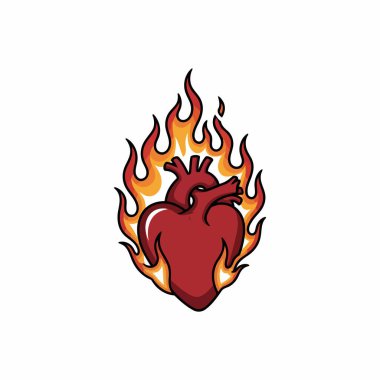 Burning Heart Vector Illustration, Fire Love Symbol EPS, Hot Love Heart Vector, Burning Emotion EPS Graphic, Flaming Love Heart Vector Illustration, Clean EPS Grafik