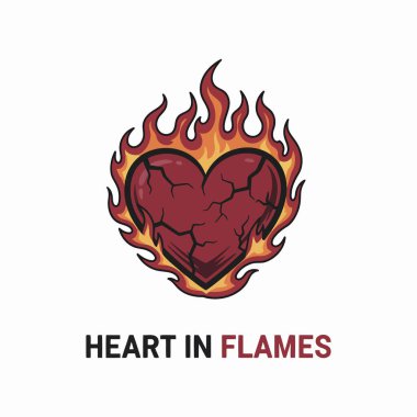 Burning Heart Vector Illustration, Fire Love Symbol EPS, Hot Love Heart Vector, Burning Emotion EPS Graphic, Flaming Love Heart Vector Illustration, Clean EPS Grafik