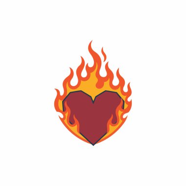 Yanan Kalp Vektör İllüstrasyonu, Ateş Aşkı Sembol EPS