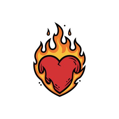 Burning Heart Vector Illustration, Fire Love Symbol EPS, Hot Love Heart Vector, Burning Emotion EPS Graphic, Flaming Love Heart Vector Illustration, Clean EPS Grafik