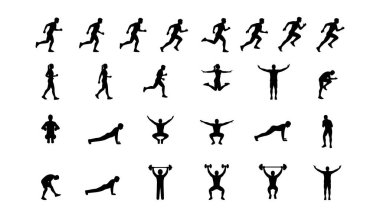 Çeşitli aksiyon pozları ve sürat aşamalarında çalışan erkek ve kadın siluetleri.