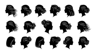 set kadın yüzü, kadın profili silueti