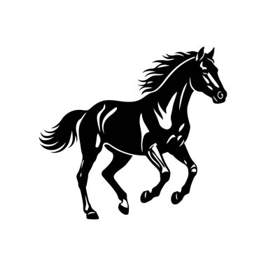 Siyah siluetli siyah at, vektör çizimi