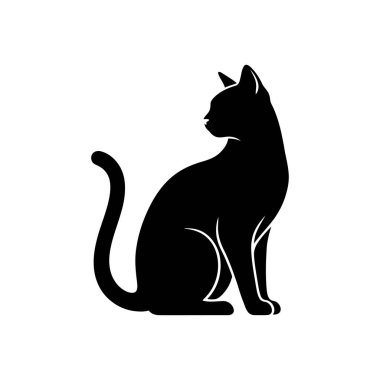 Büyük siyah gözlü kedi silueti, vektör.