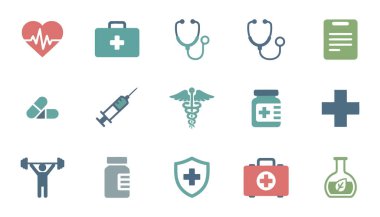 Bir takım tıbbi ikonlar. Sağlık & Tıbbi Renk Simgeleri