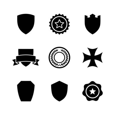 Simge simge simgeleri, kalkan şekilleri, rozetler, pullar, minimal siyah katı vektör paketi