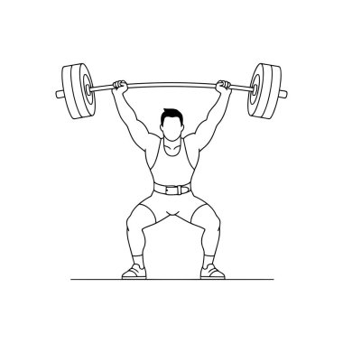 Ağırlık kaldıran ağırlık kaldırıcı, güçlü duruş, beyaz üzerinde izole vektör