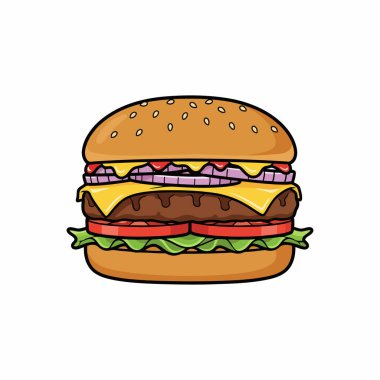 Vektör el çizimi burger çizimi. Fast food konsepti.