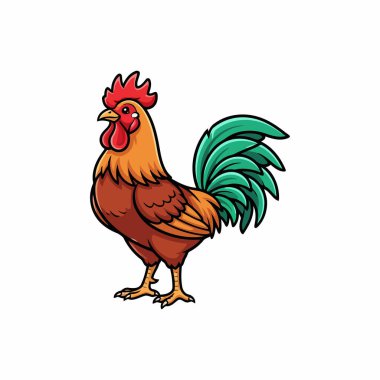 Canlı Yeşil Kuyruk Tüylü Renkli Rooster Çizgi Filmi