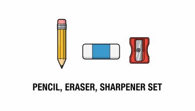 Kalem, silgi, keskinleştirici vektör illüstrasyonu