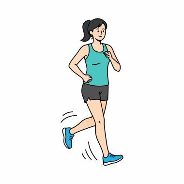 Genç bir kadın egzersiz yapıyor. Beyaz üzerinde konsept vektörü çalıştırılıyor