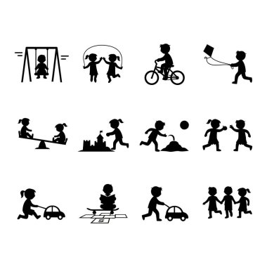 Oyuncaklarla oynayan bir grup çocuk, vektör illüstrasyonu