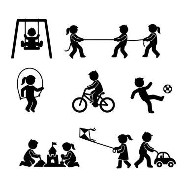 Çocuklar oyuncaklarla oynuyor, vektör illüstrasyonu