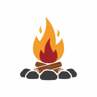 Yanan kütükler ve koruyucu taş halkayla canlı kamp ateşi çizimi