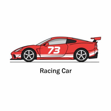 Yarış arabası ikonu, Yarış Arabası Görünümü yarış arabası vektörü, yandan numara, düz stil, beyaz zemin