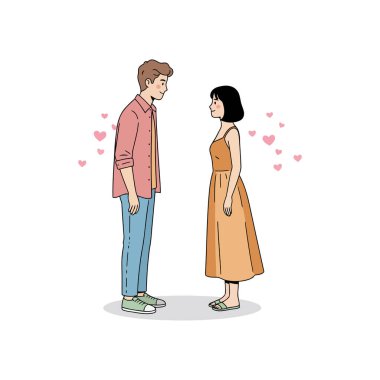 Aşık mutlu bir çift. Erkek ve kadın. Beyaz arkaplanda izole edilmiş vektör illüstrasyonu.