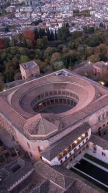 Hava perspektifi, Alhambra kompleksi içindeki Charles V Sarayı 'nı ve Granada İspanya' daki bina ve ağaçları gösteriyor..