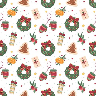 Güzel el çizimi kış tatili deseni tasarımı. Duvar kağıdı, kart, kumaş, ambalaj kağıdı, arkaplan, doku baskısı