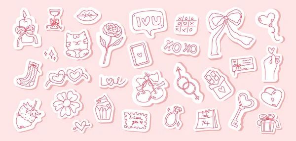 Kalp, çiçek ve aşk mektupları gibi romantik semboller içeren Sevgililer Günü etiketleri koleksiyonu. Şirin dijital tasarımlar için mükemmel.
