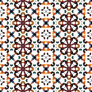 Sorunsuz turuncu ve mavi ve kahverengi etnik tasarım