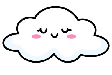 Kawaii karikatür beyaz ifade sevimli bulut. Vektör İllüstrasyonu