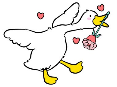 Gagasında çiçek olan ve kanatlarını açmış sevimli çizgi film kazı..