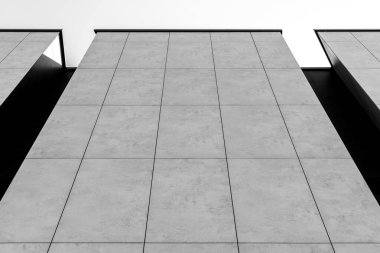 Siyah ve Beyaz Perspektif, Soyut Şehir Mimarisi ve Tasarımında Uzun Modern Seramik Kaplama Cephesi