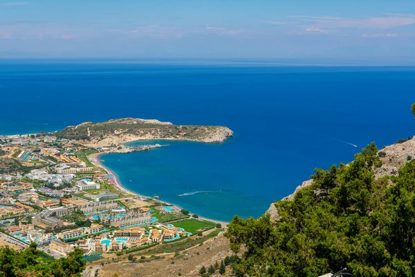 Mediterranean Bay View With Coastal Town Hotel Resport Buildings And Blue Sea Panoramic Travel Landscape From Hilltop