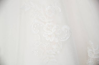 Çiçek işlemeli Saf Beyaz Tulle, Minimum Gelinlik Kumaşı Arkaplanı