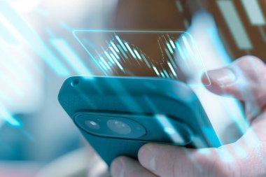 Stock Veri Tablosu Analitik Konsepti. Yatırımcı Uygulama, Finansal Risk Analizleri, Çevrimiçi Piyasa Araştırmaları yoluyla Değişim Hızını Denetliyor