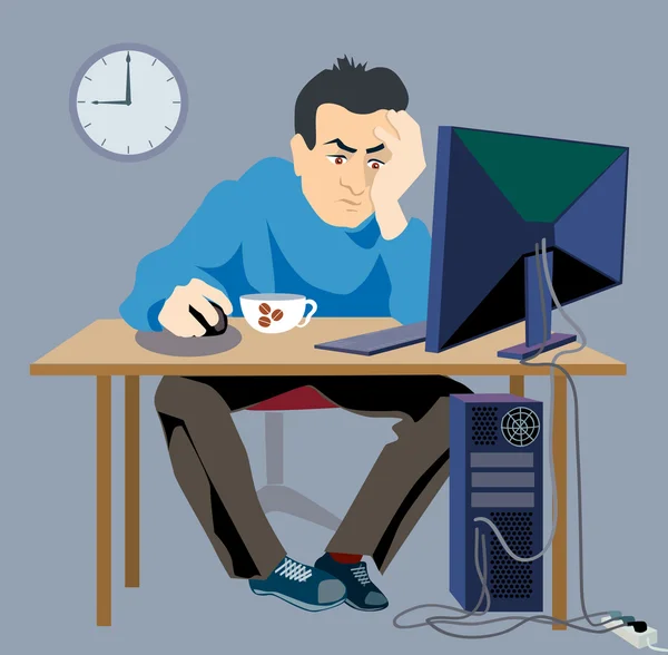 Ο άνθρωπος κουρασμένος αργά στο χώρο εργασίας — Διανυσματικό Αρχείο