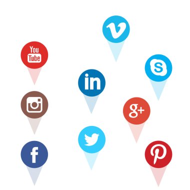 En popüler sosyal medya simgeler kümesi: Facebook, Twitter, Youtube, Pinterest, Instagram, Google Plus, bağlı olarak