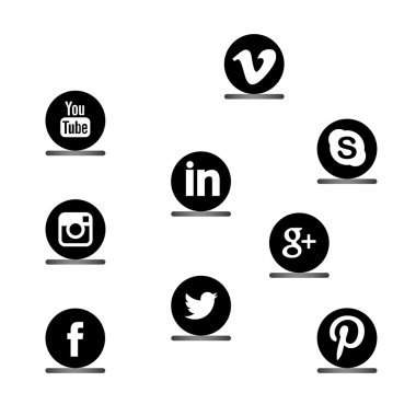 En popüler sosyal medya simgeler kümesi: Facebook, Twitter, Youtube, Pinterest, Instagram, Google Plus, bağlı olarak