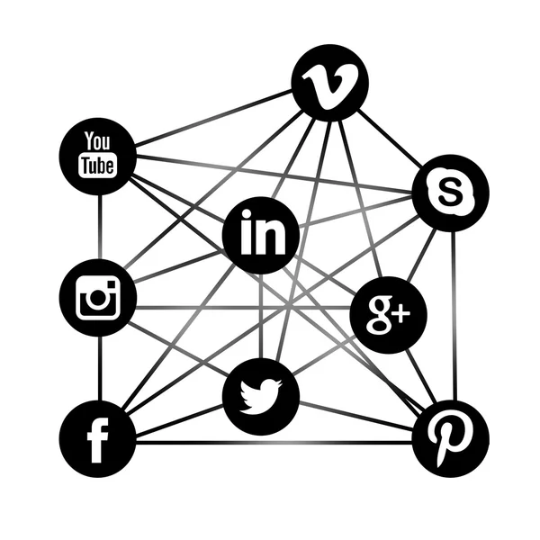 Conjunto de ícones de mídia social mais populares: Facebook, Twitter, YouTube, Pinterest, Instagram, Google Plus, Linked in — Fotografia de Stock