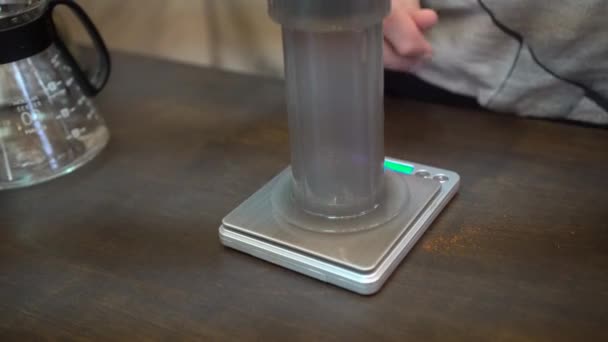 Chemex Coffee Beans are Weighed Electronic Scales — Stok Video