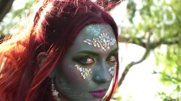 Mermaid Red Hair Water Trees Slow Motion — Stockvideo