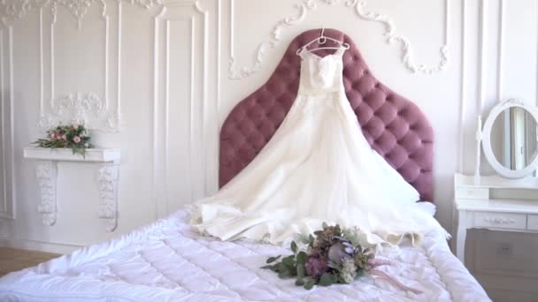 Vestido Noiva Manequim Renda Vestido Noiva Manequim Casamento — Vídeo de Stock