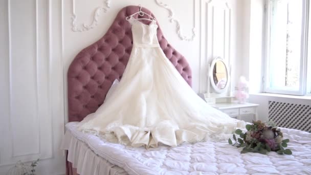 Vestido Casamento Bonito Movimento Lento — Vídeo de Stock