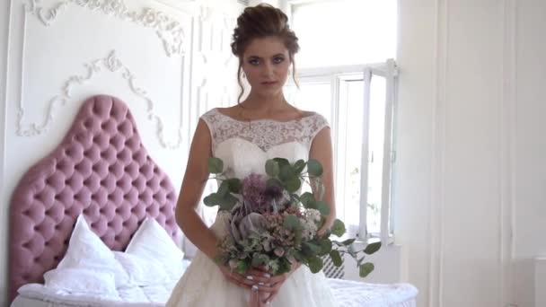 Retrato Beleza Noiva Vestido Noiva Moda — Vídeo de Stock