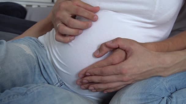Mujer Embarazada Sentada Con Marido Cámara Lenta — Vídeos de Stock