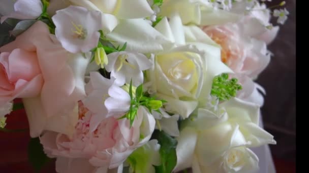 Wedding Bouquet Lies Beautiful Chair — Stock Video